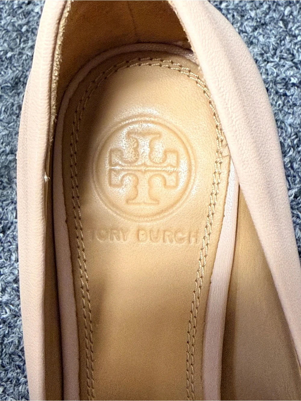 Tory Burch Blush Pink Logo Round-Toe Ballet Flats
